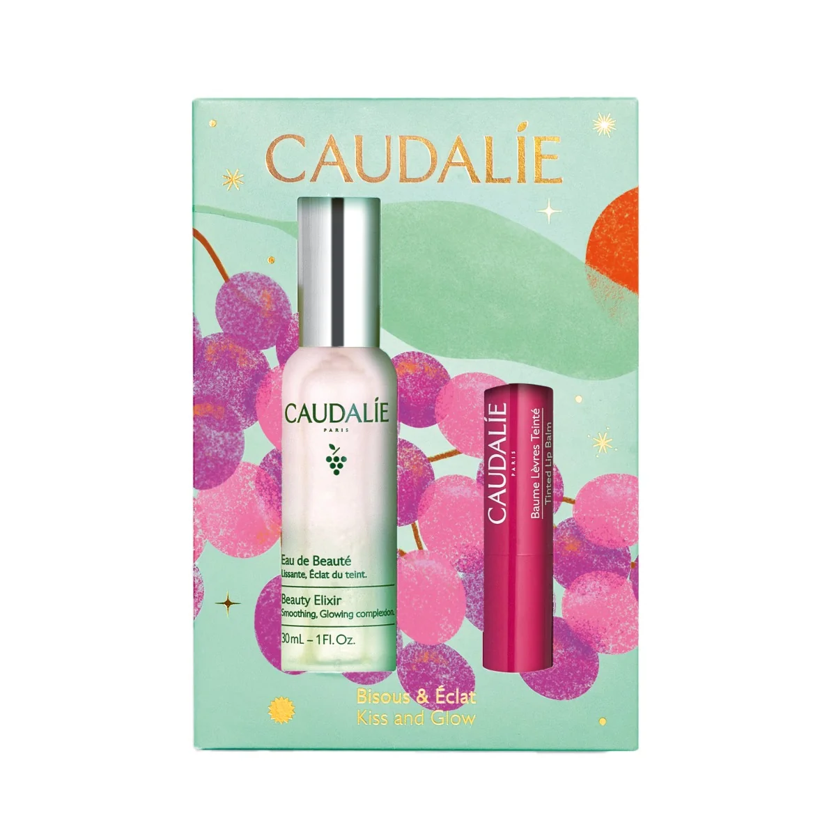 Caudalie Kiss and Glow dárková sada 30 ml + 4,5 g