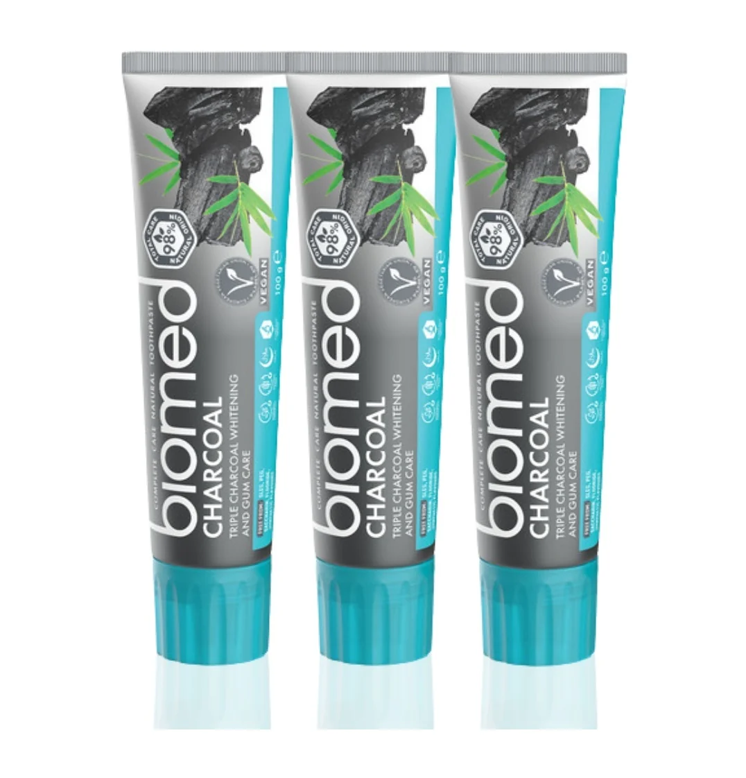 BIOMED Charcoal s černým uhlím zubní pasta 3x100 g