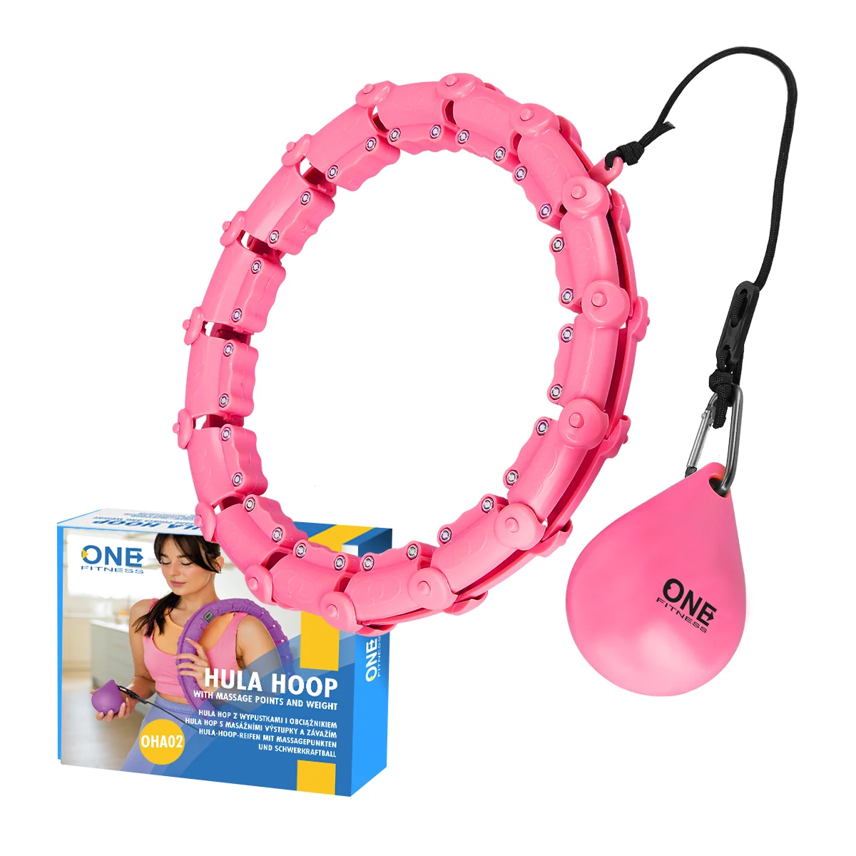 One Fitness Masážní hula hoop OHA02 se závažím růžová