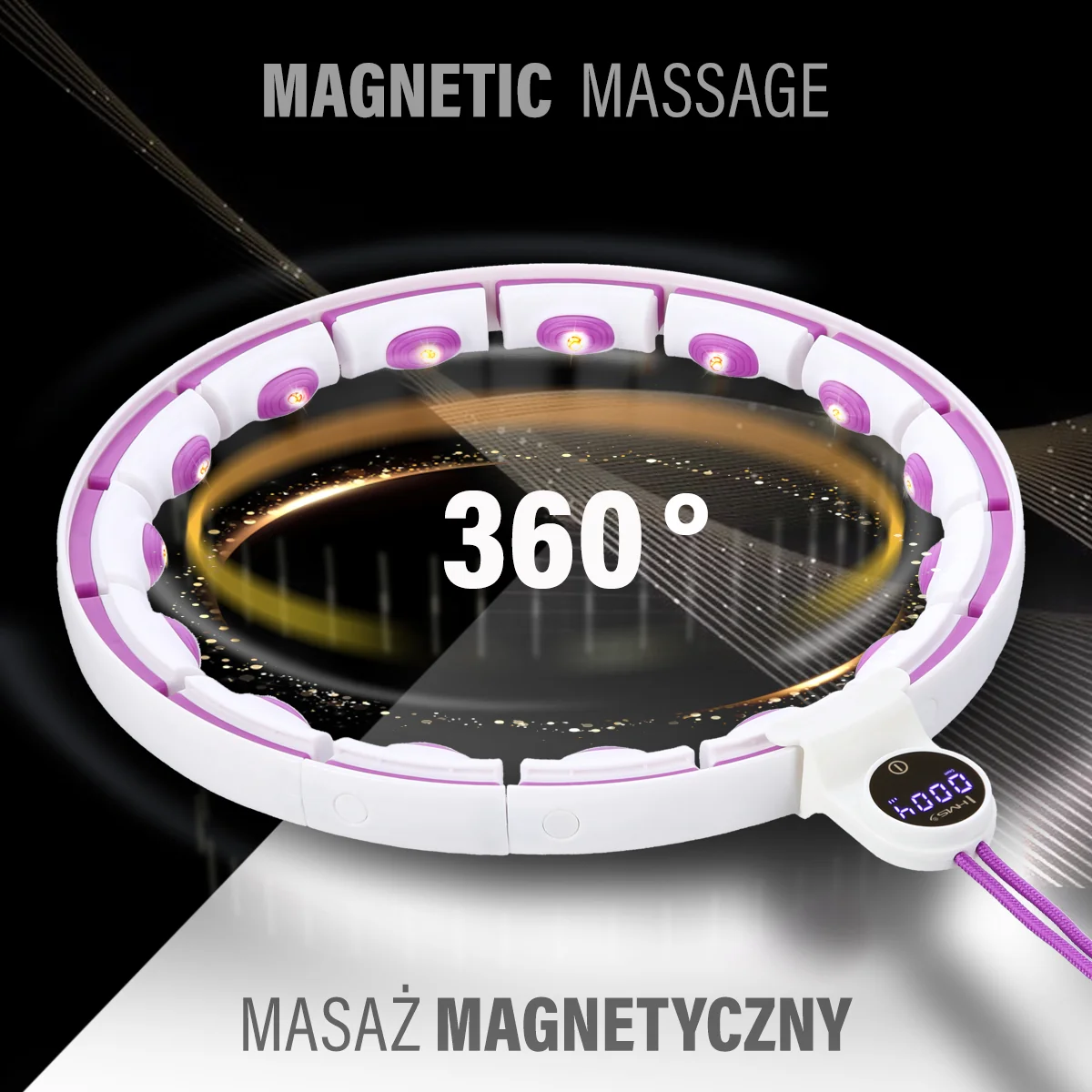 HMS Masážní hula hoop HHM17 se závažím, magnety a počítadlem bílá/fialová