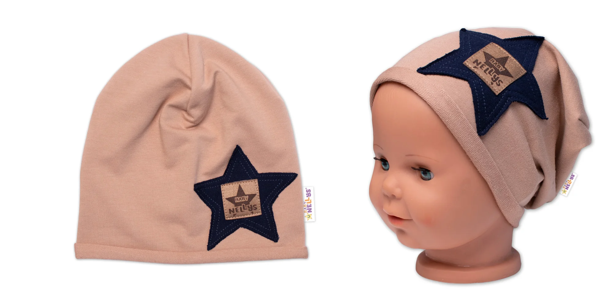 Baby Nellys Dětská čepice bavlna, Baby Star, cappuccino vel. 104/134