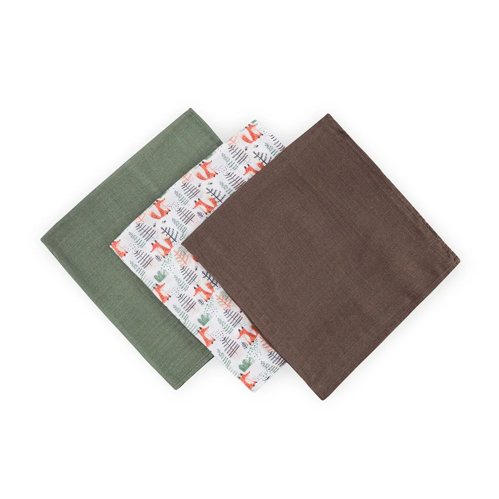 Petite&Mars Sada plen bambusová mušelínová Moussy 68 x 68 cm Forest Fox 3 ks