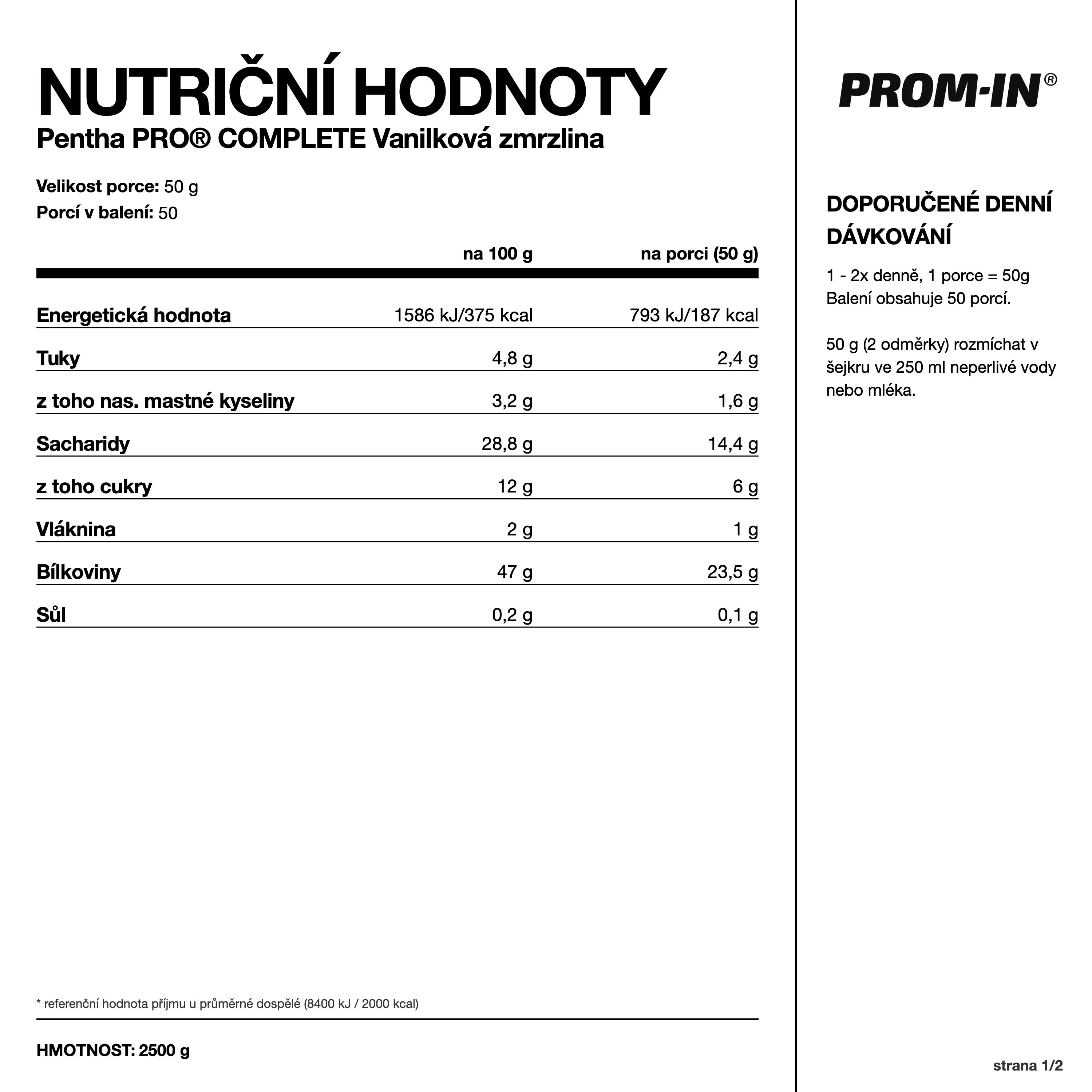 PROM-IN Pentha Pro® Complete Vanilka 2500 g