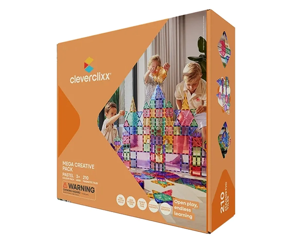 Cleverclixx Magnetická stavebnice Mega Creative Pack Pastel - 210 ks