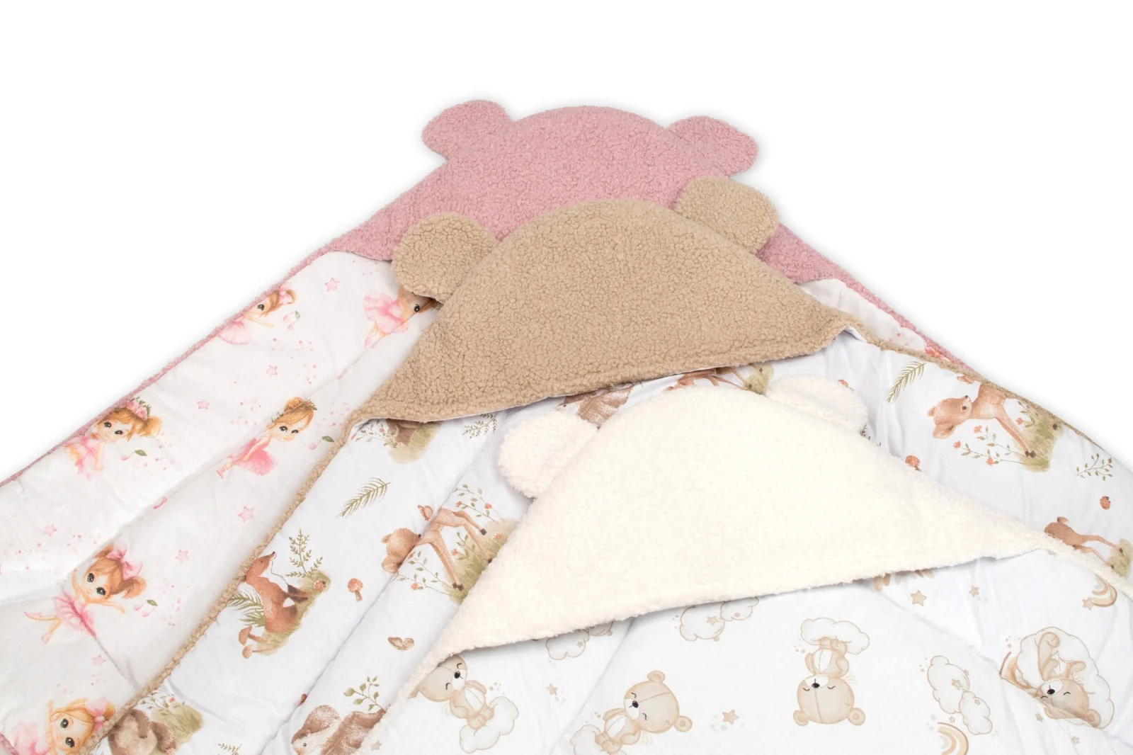 Baby Nellys Beránková zavinovačka s kapucí bavlna/beránek, Teddy - Srnka, smetana