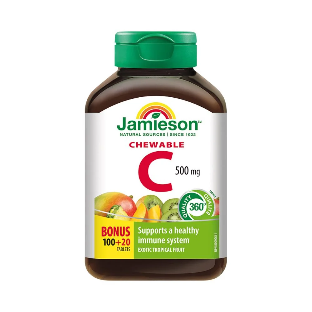 Jamieson Vitamin C 500 mg 3 ovocné příchutě 120 cucacích tablet