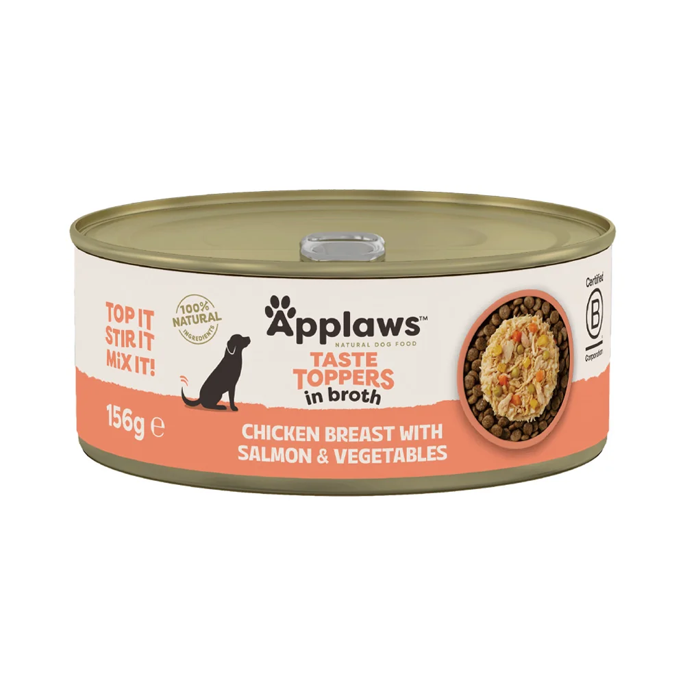 Applaws Dog Taste Toppers in Broth Kuře s lososem konzerva 156 g