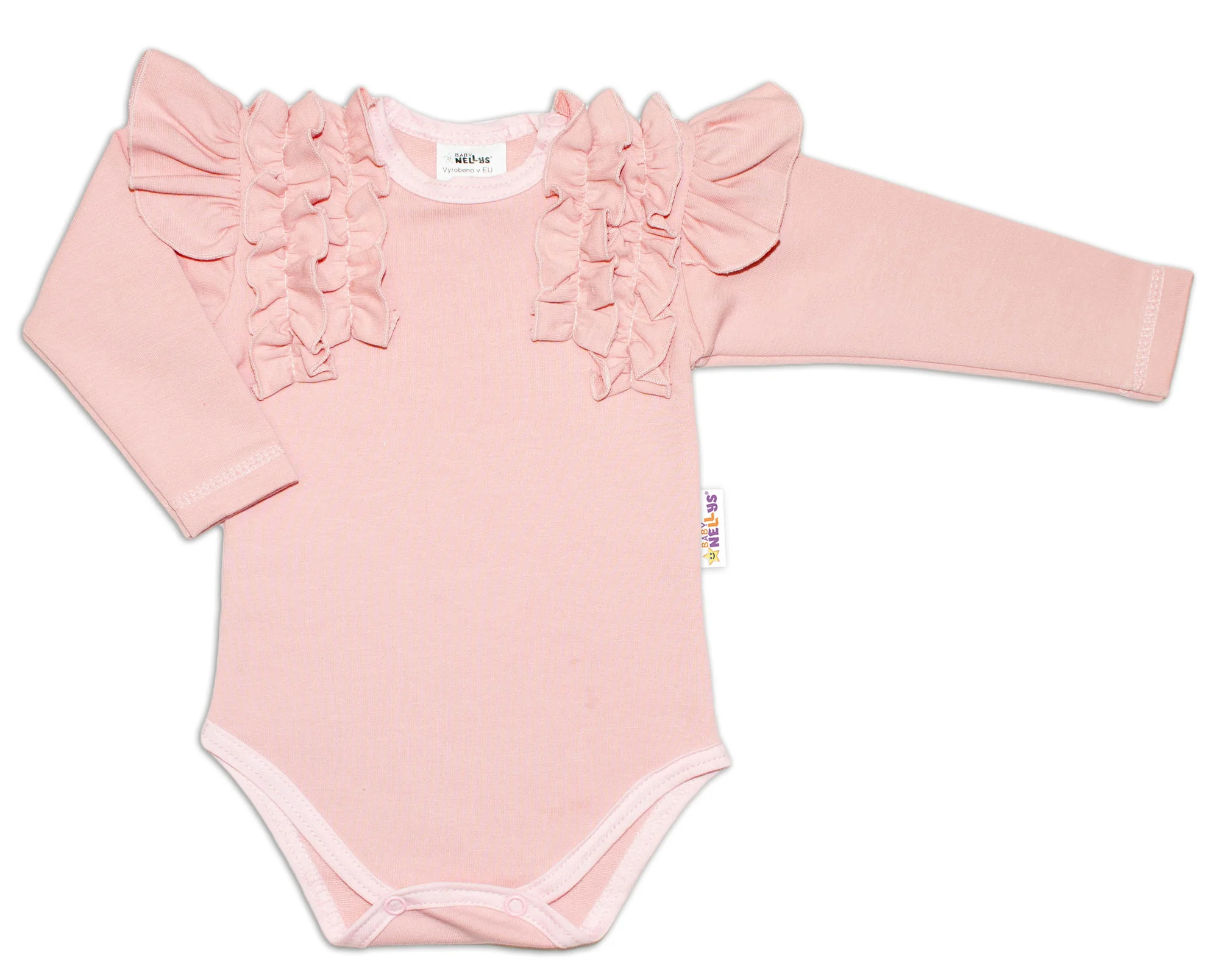 Baby Nellys 2-dílná sada, body dl.rukáv + suknička s krajkou a volánky vel. 98, pudrová