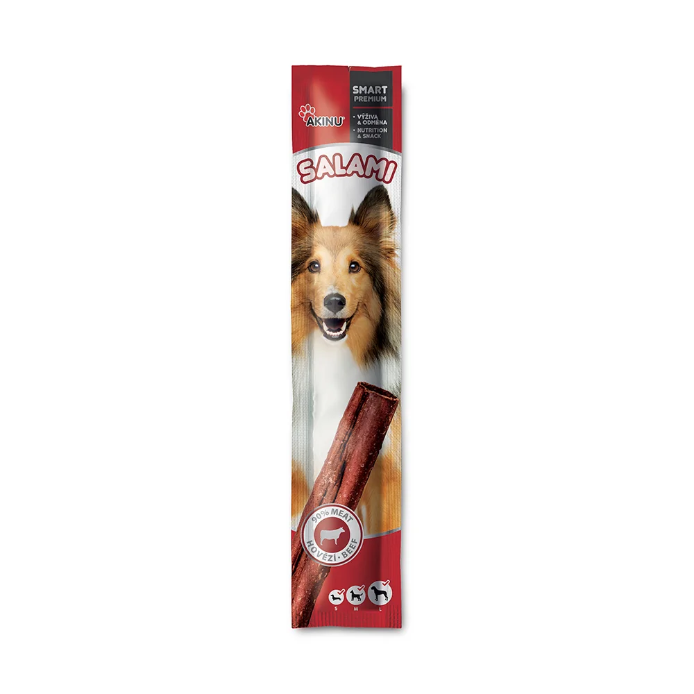 Akinu SALAMI Hovězí tyčka pamlsek pro psy 18 x 12 g
