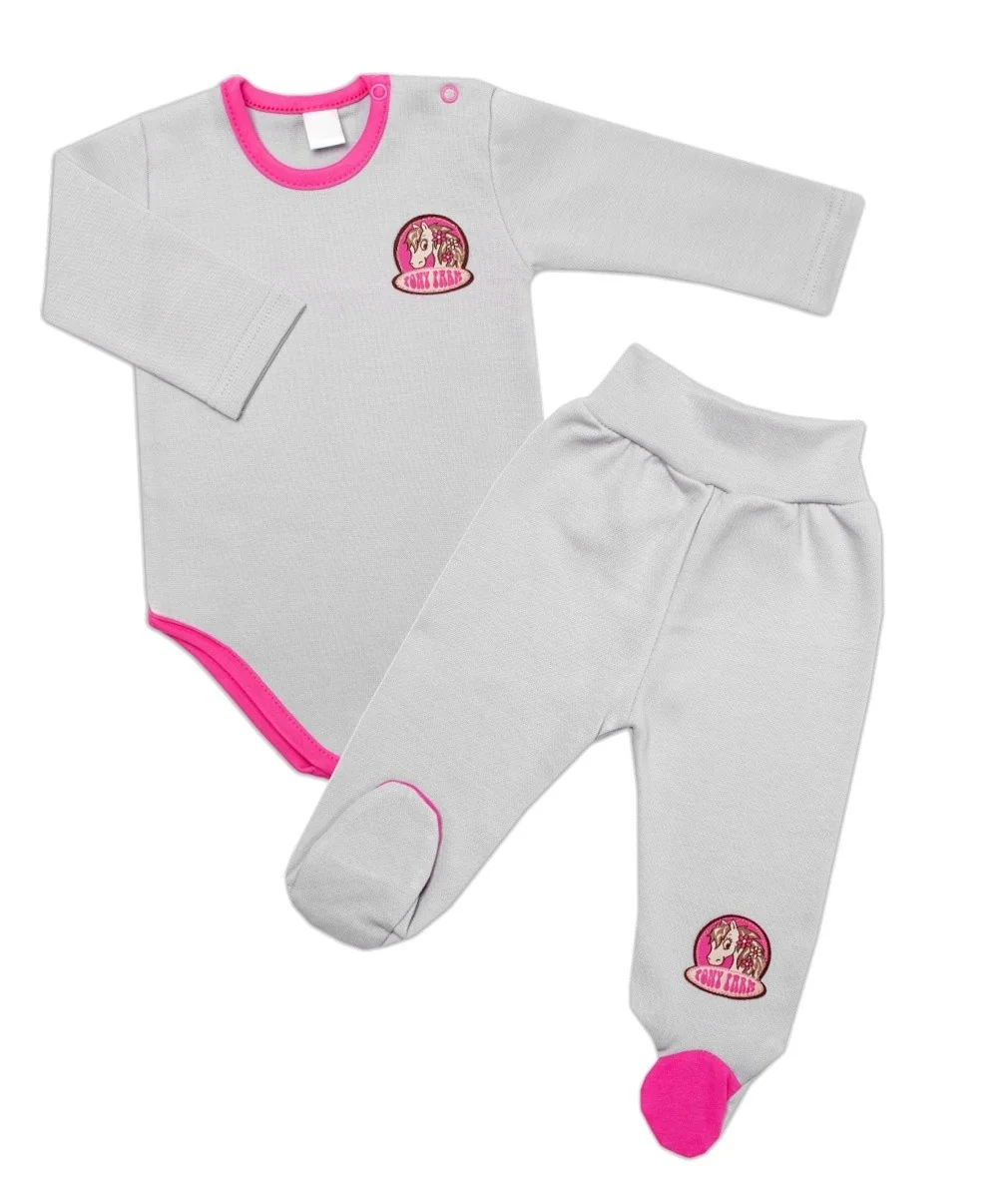 G-baby 2-dílná sada body dl. rukáv + polodupačky Pony Farm, šedá, vel. 68