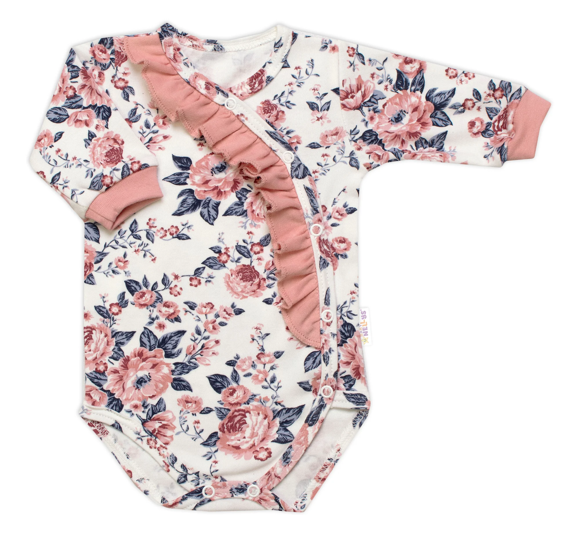 Baby Nellys Bavlněná sada 2D, body + polodupačky Růžičky, pudrově růžová vel. 74