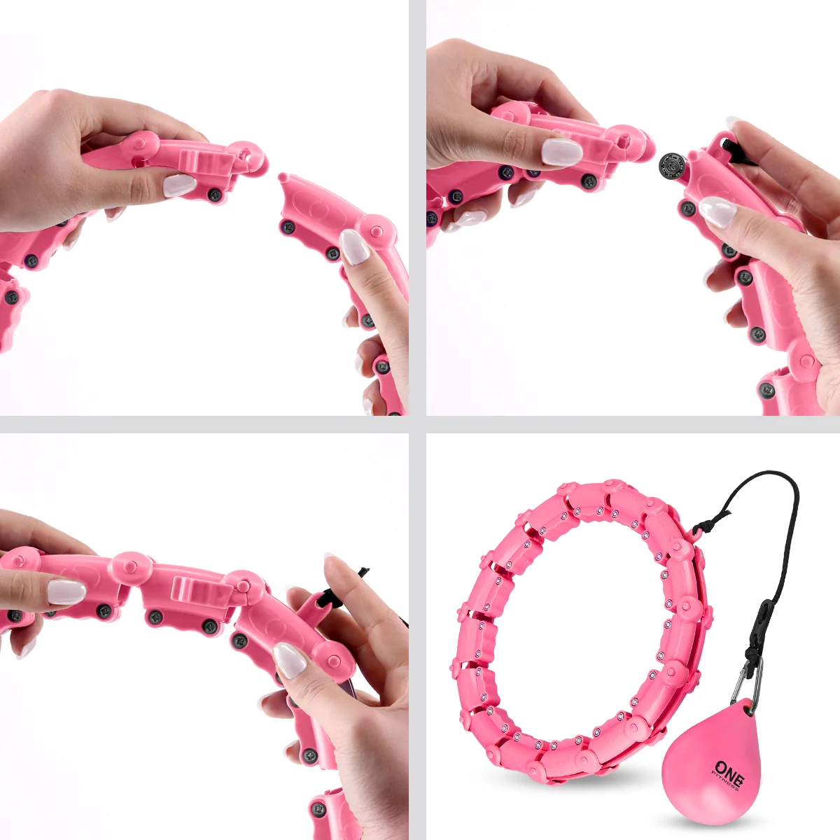 One Fitness Sada masážní hula hoop OHA02 se závažím a zeštíhlujícího pásu BR160 růžová