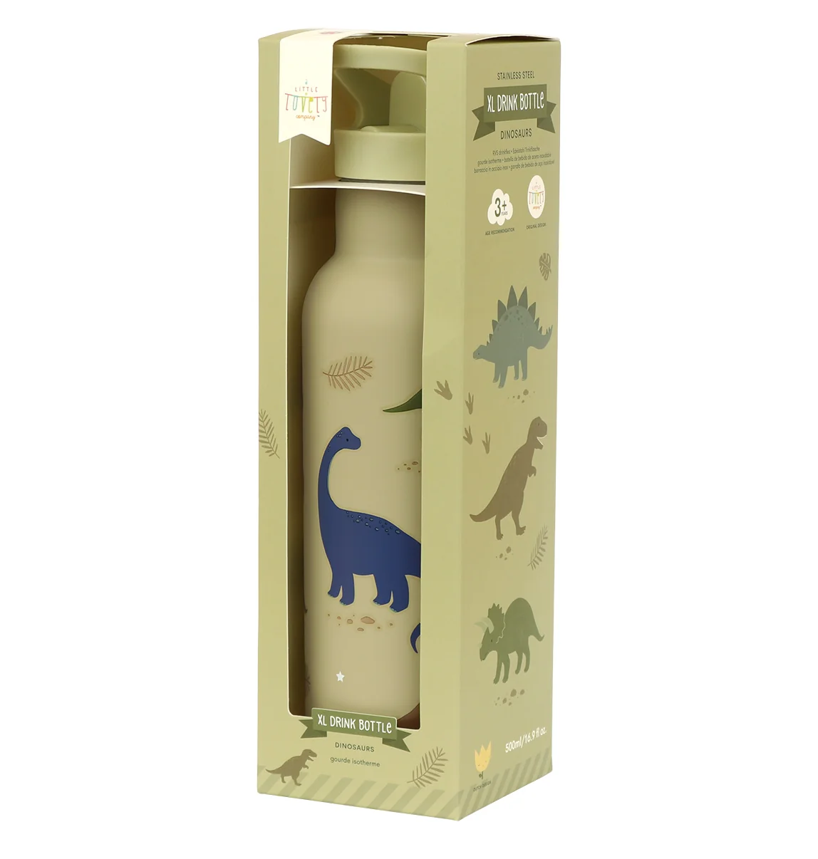 A Little Lovely Company nerezová lahev na pití, 500 ml - dinosauři
