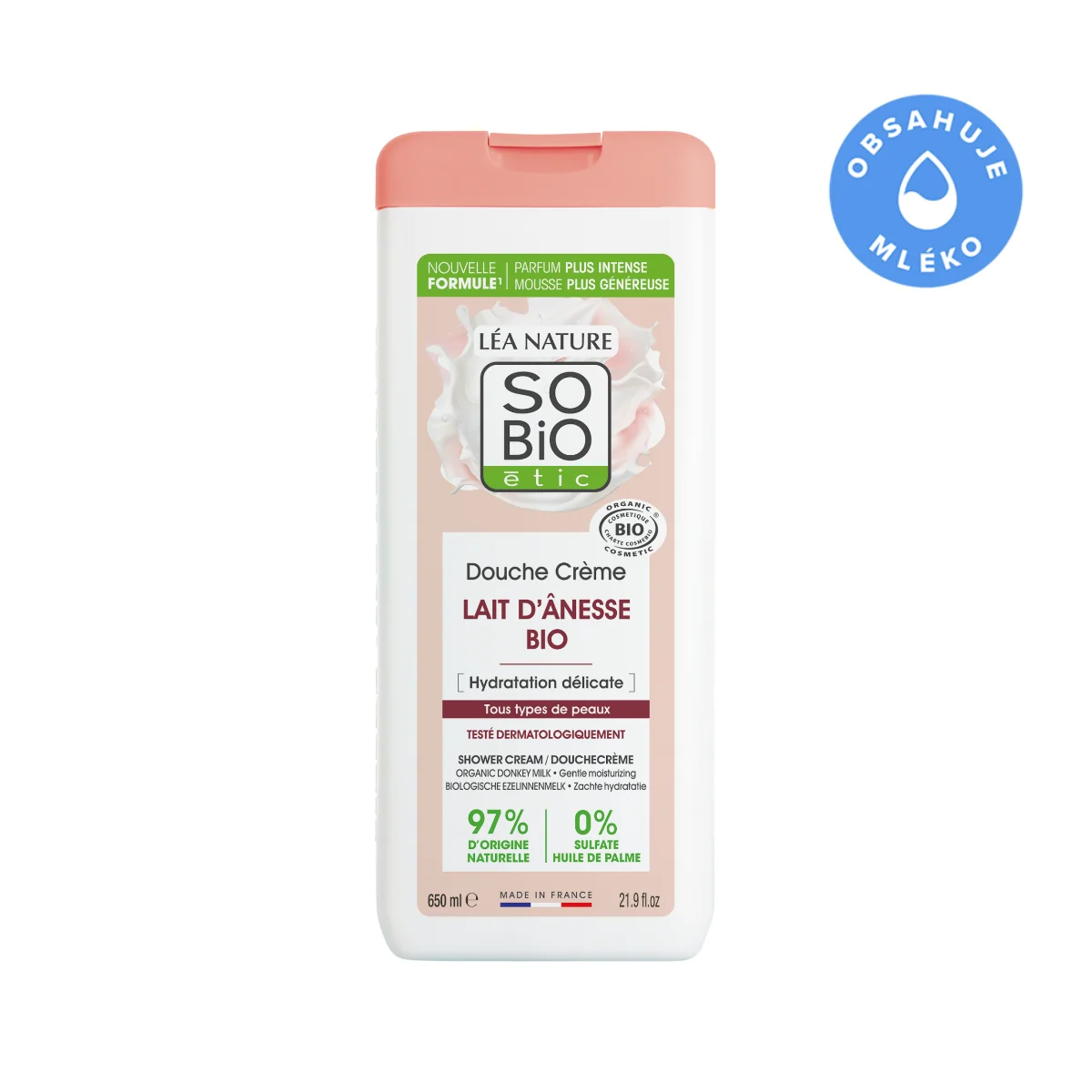 SO’BiO étic Sprchový krém jemně hydratační s oslím mlékem BIO 650 ml