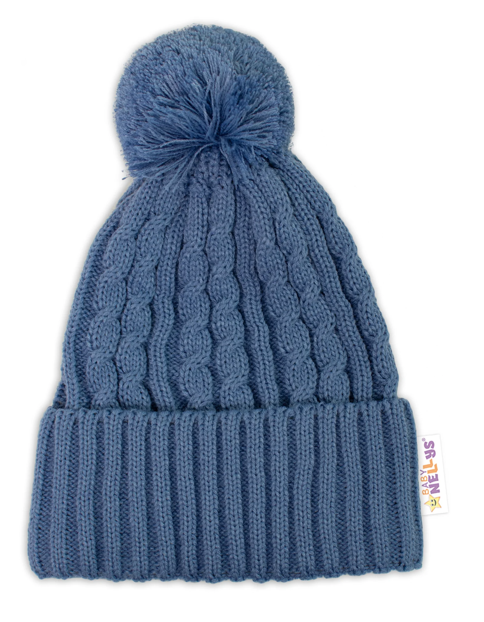 Baby Nellys 2D sada - Zimní čepice s bambulí, komín - jeans, vel. 48-52cm