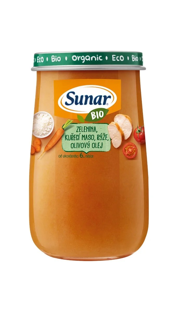 Sunar BIO Příkrm Zelenina, kuřecí maso a rýže 6m+ 190 g