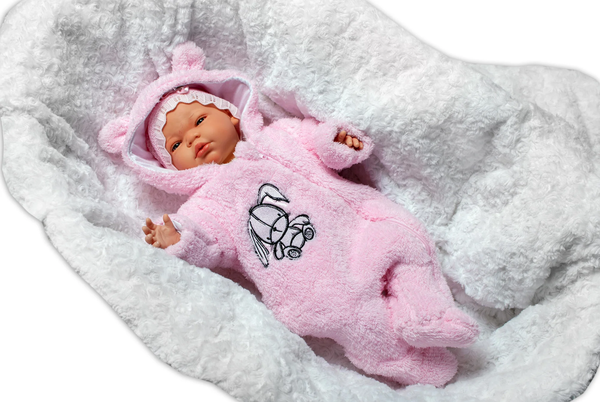 Baby Nellys Chlupáčkový overálek s kapucí, Cute Bunny - světle růžový, vel. 68 vel. 68