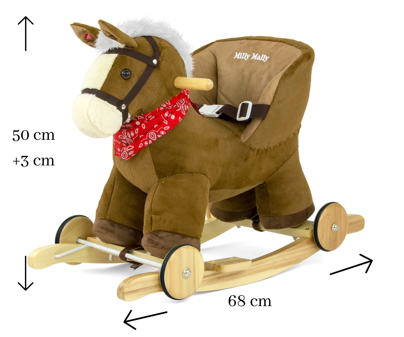 Milly Mally Houpací koník Polly 2v1 s kolečky – plyšový, zvukový, tm. hnědý