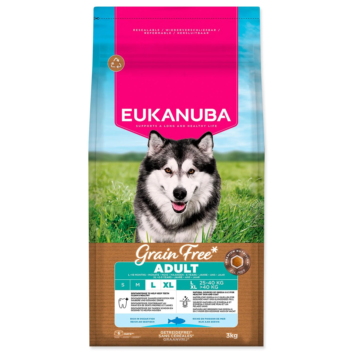 Eukanuba Krmivo Grain Free Adult Large rich in ocean fish 3kg