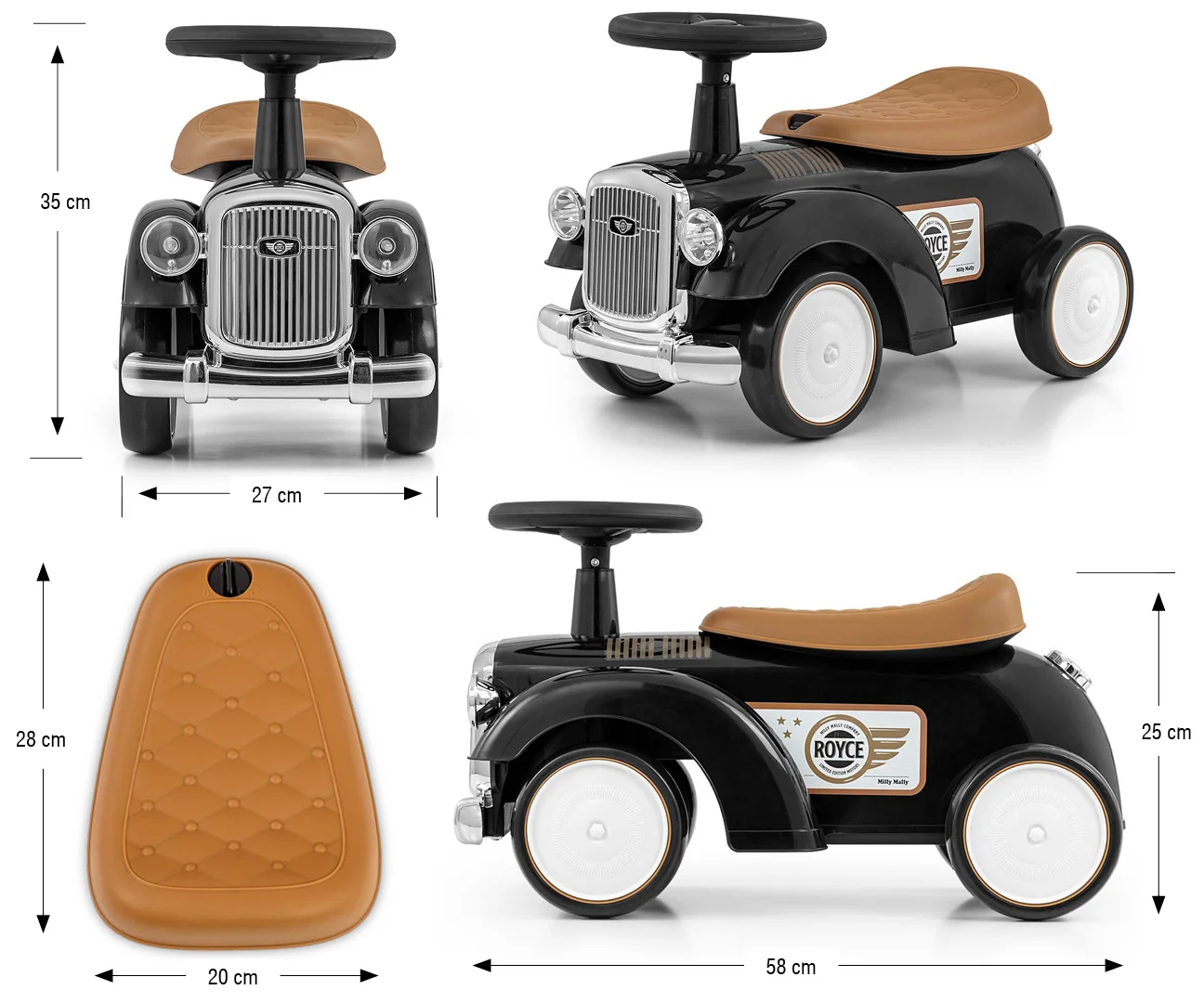 Milly Mally Dětské odrážedlo auto ROYCE – retro, černé