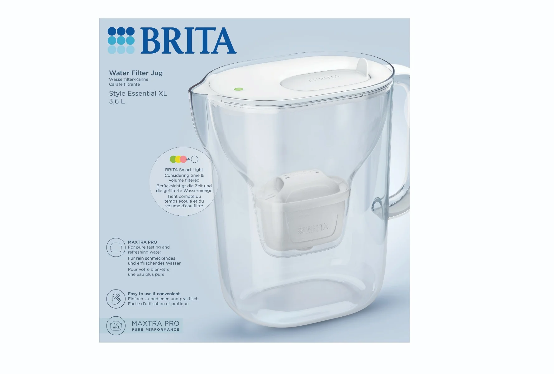 BRITA Style Essential XL 3,6 l filtrační konvice + 1 filtr bílá