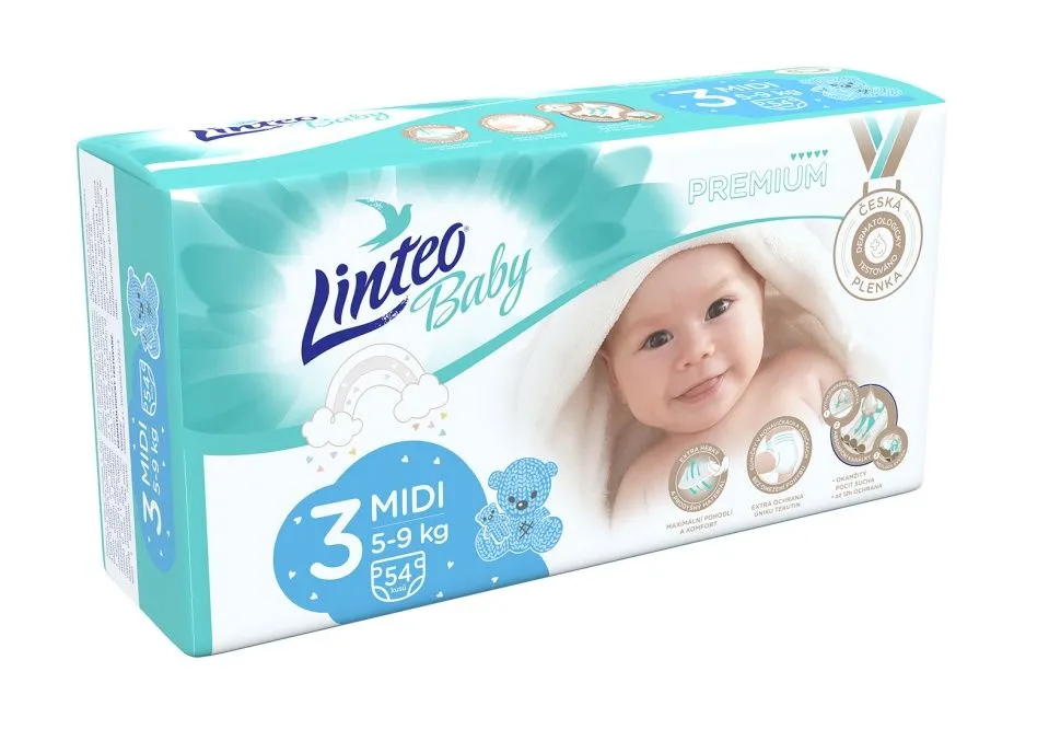 Linteo Baby PREMIUM 3 Midi 5-9 kg dětské plenky 54 ks