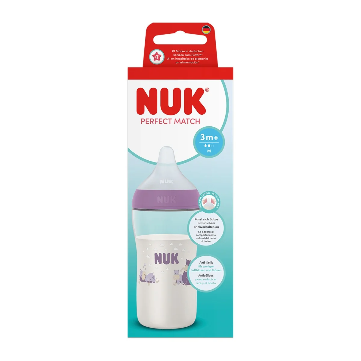 NUK Perfect Match Láhev 3m+ 260 ml 1 ks hippo