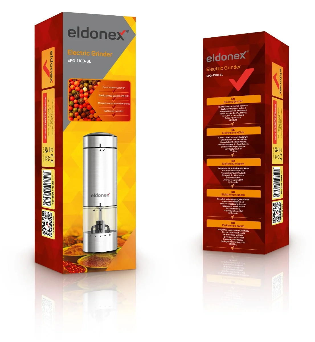 Eldonex PepperSpin elektrický mlýnek na sůl/pepř 1 ks