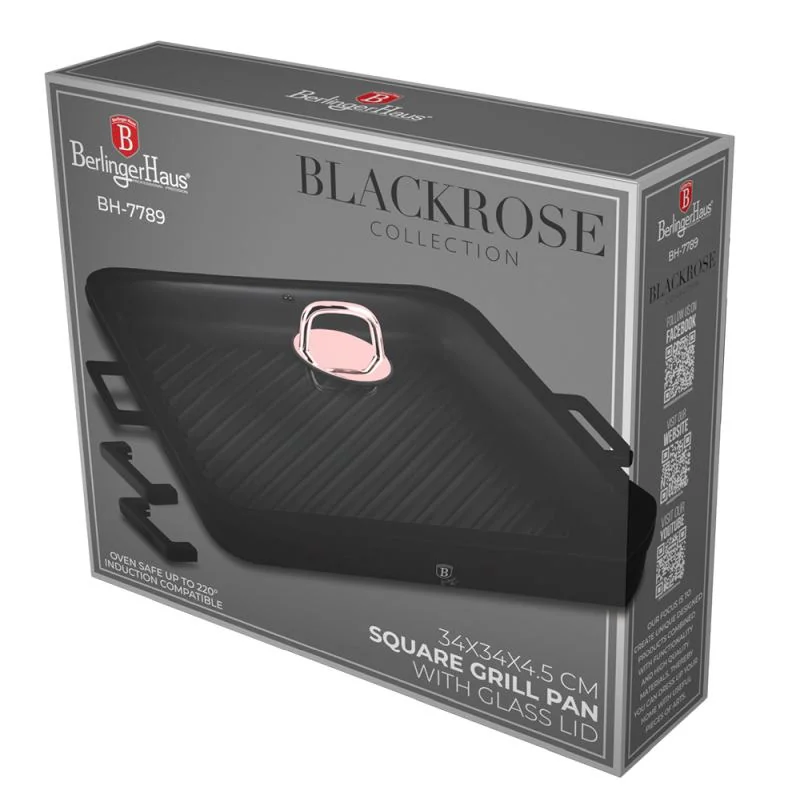 Berlingerhaus Pánev grilovací s titanovým povrchem a poklicí 34 cm Black Rose Collection