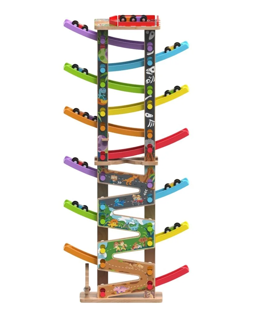 2Kids Toys Velká dřevěná závodní dráha 12 ramp – 36 dílů