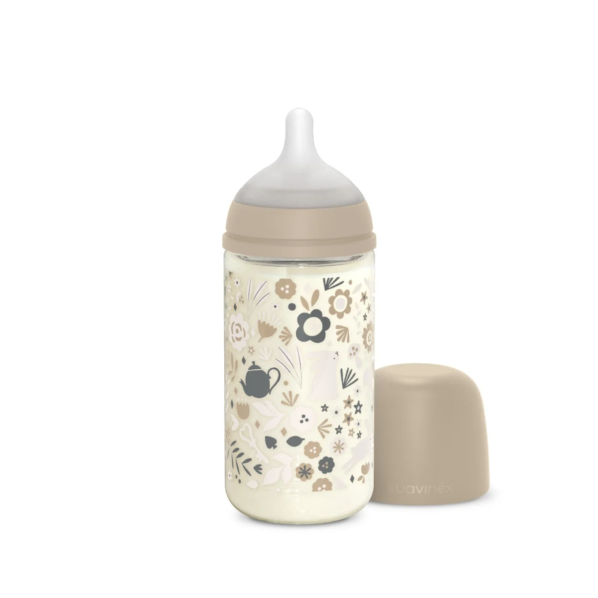 Suavinex Wonderland Skleněná láhev fyziologická SX PRO průtok M 3m+ 240 ml 1 ks liberty krémová