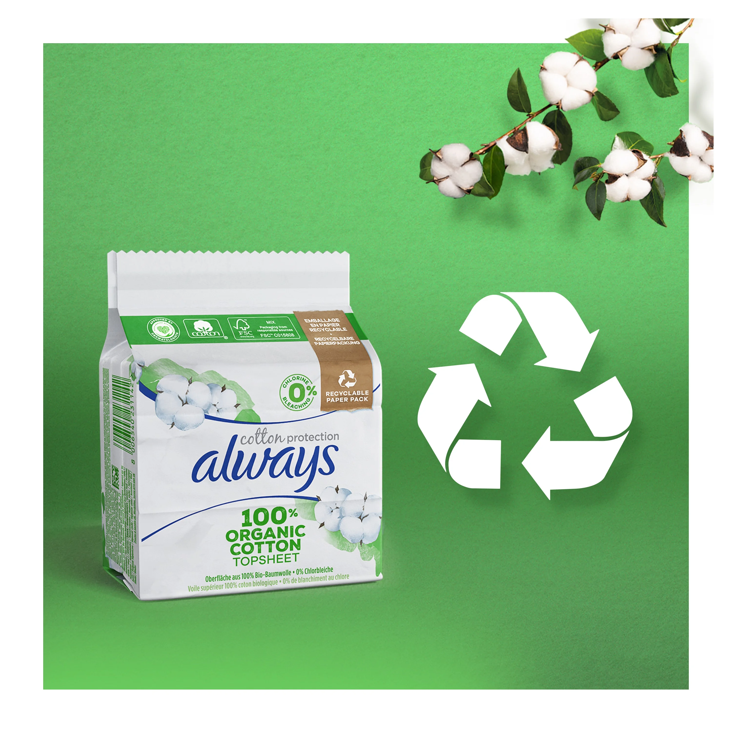 Always Organic Cotton Long hygienické vložky 9 ks