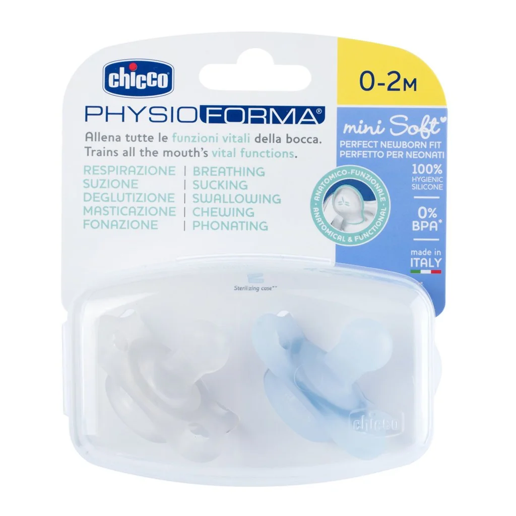 Chicco Dudlík Physio Mini Soft celosilikonový 0-2m kluk 2 ks
