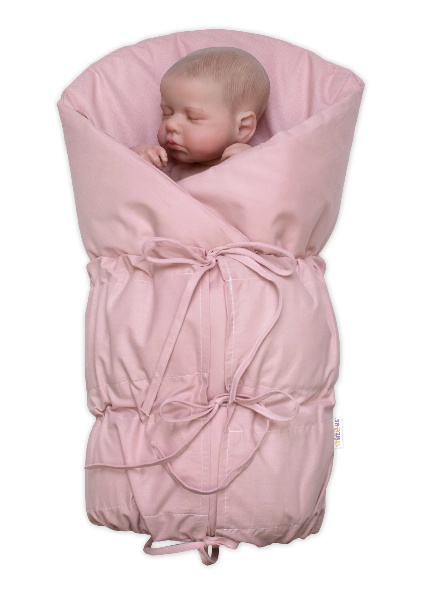 Baby Nellys Klasická retro zavinovačka NATURE šněrovací s výplní - pudrová