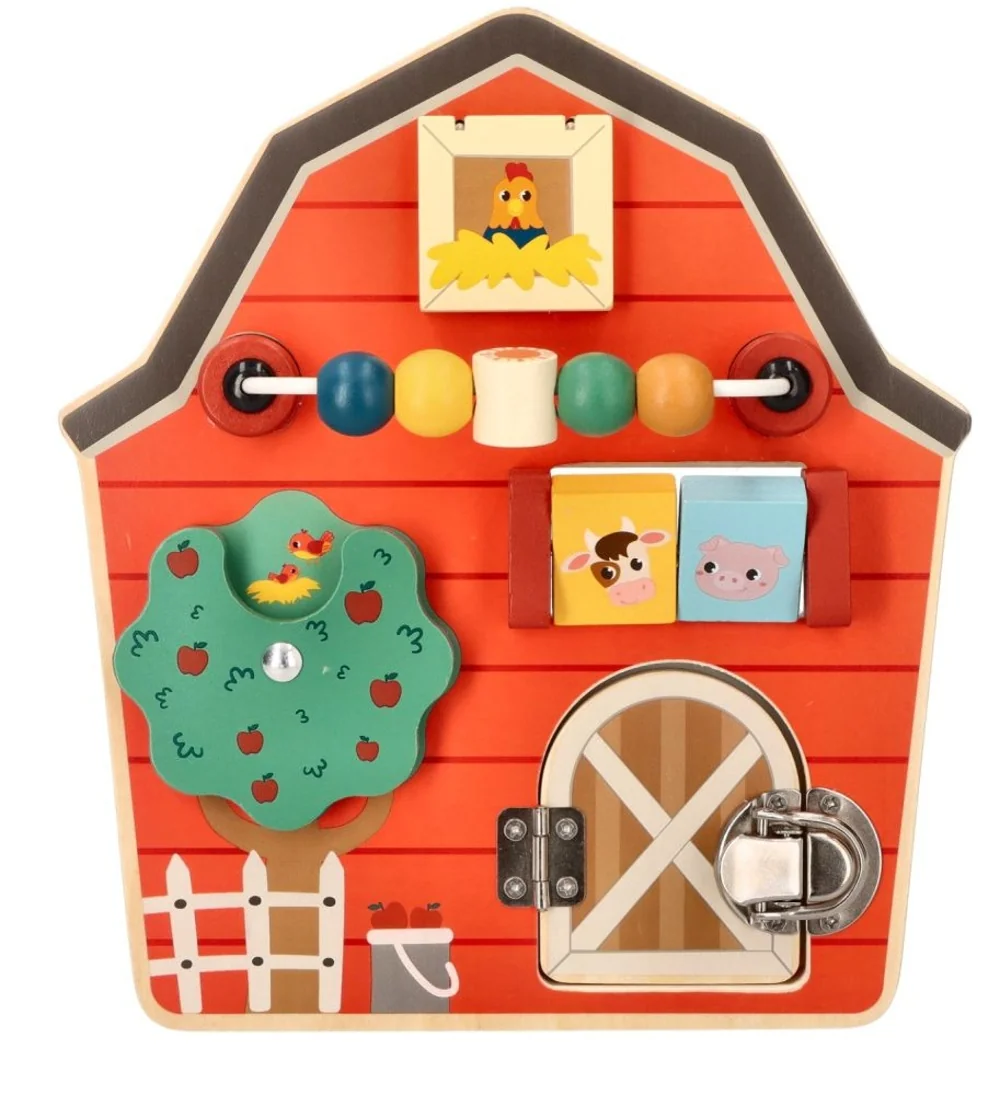Adam Toys Aktivní montesori edukační dřevěná tabule, Farma - červená
