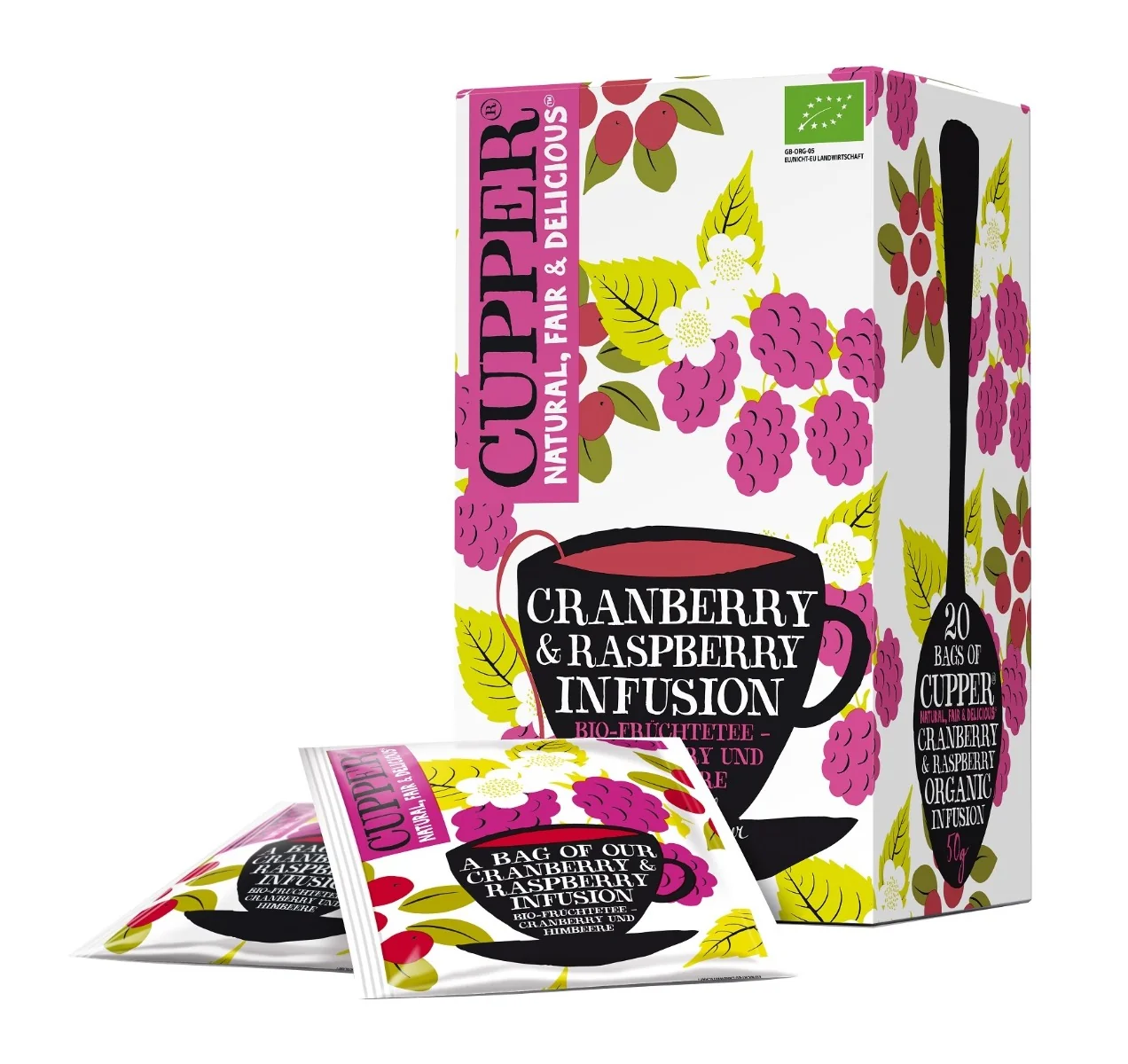 Cupper BIO Brusinky a maliny porcovaný čaj 20x2,5 g