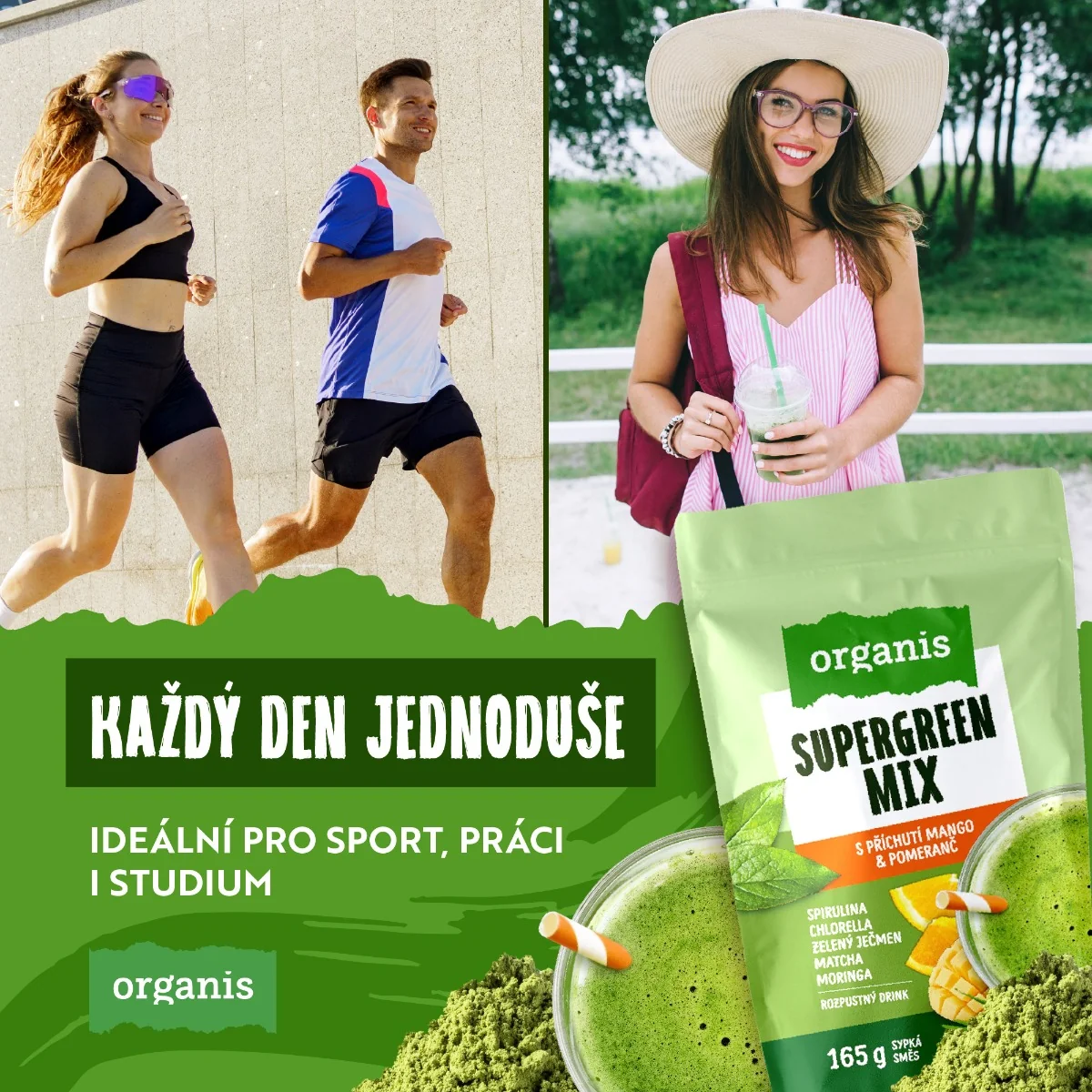 Organis Supergreen Mix mango a pomeranč 30 dávek 165 g