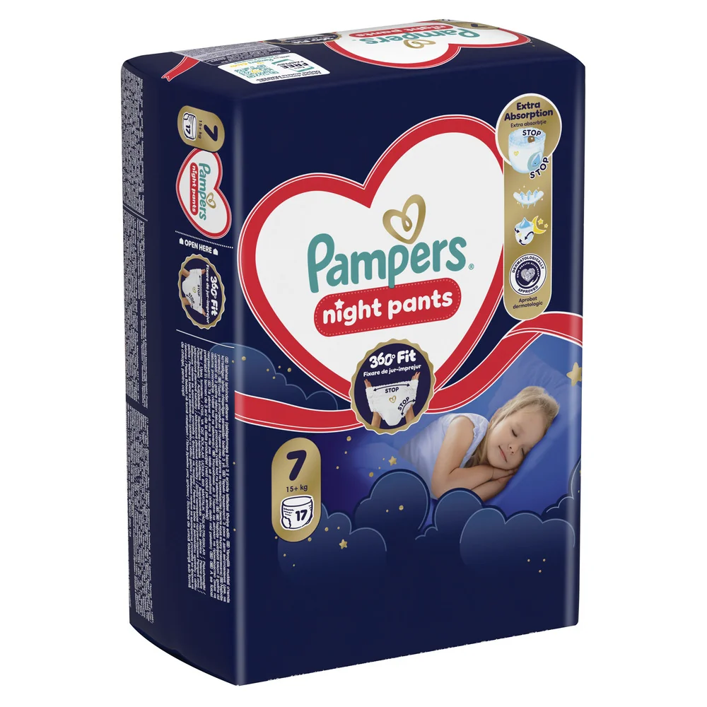 Pampers Night Pants vel. 7 15+ kg dětské plenkové kalhotky 17 ks