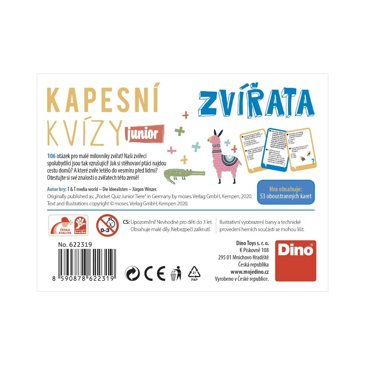 Dino Toys Kapesní kvízy Junior Zvířata Cestovní hra