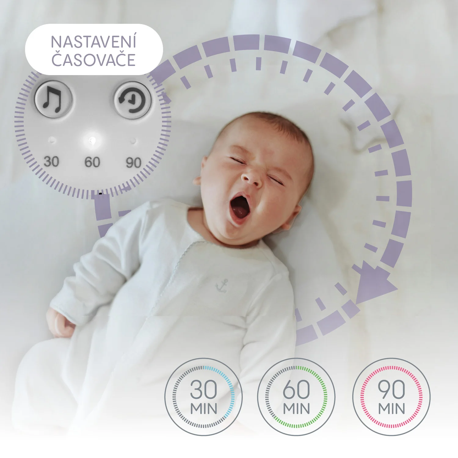 Zopa Přenosný usínací modul s LED světlem, bílým šumem a zvuky, White