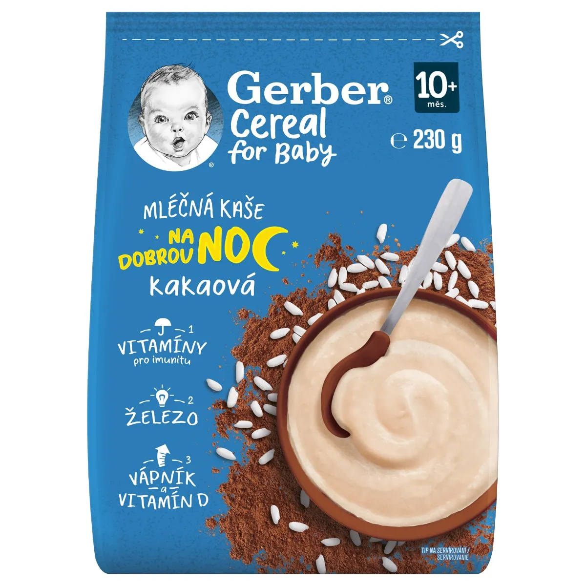 Gerber Cereal Mléčná kaše na dobrou noc kakaová 10m+ 230 g