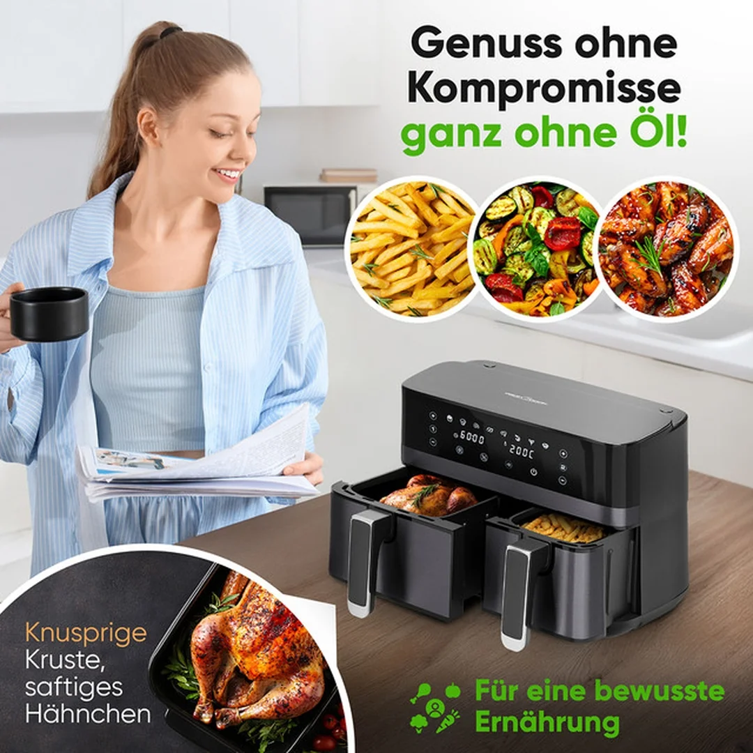 ProfiCook FR 1295 H Horkovzdušná fritéza 9L dvojitá 1x5,5 1x3,5