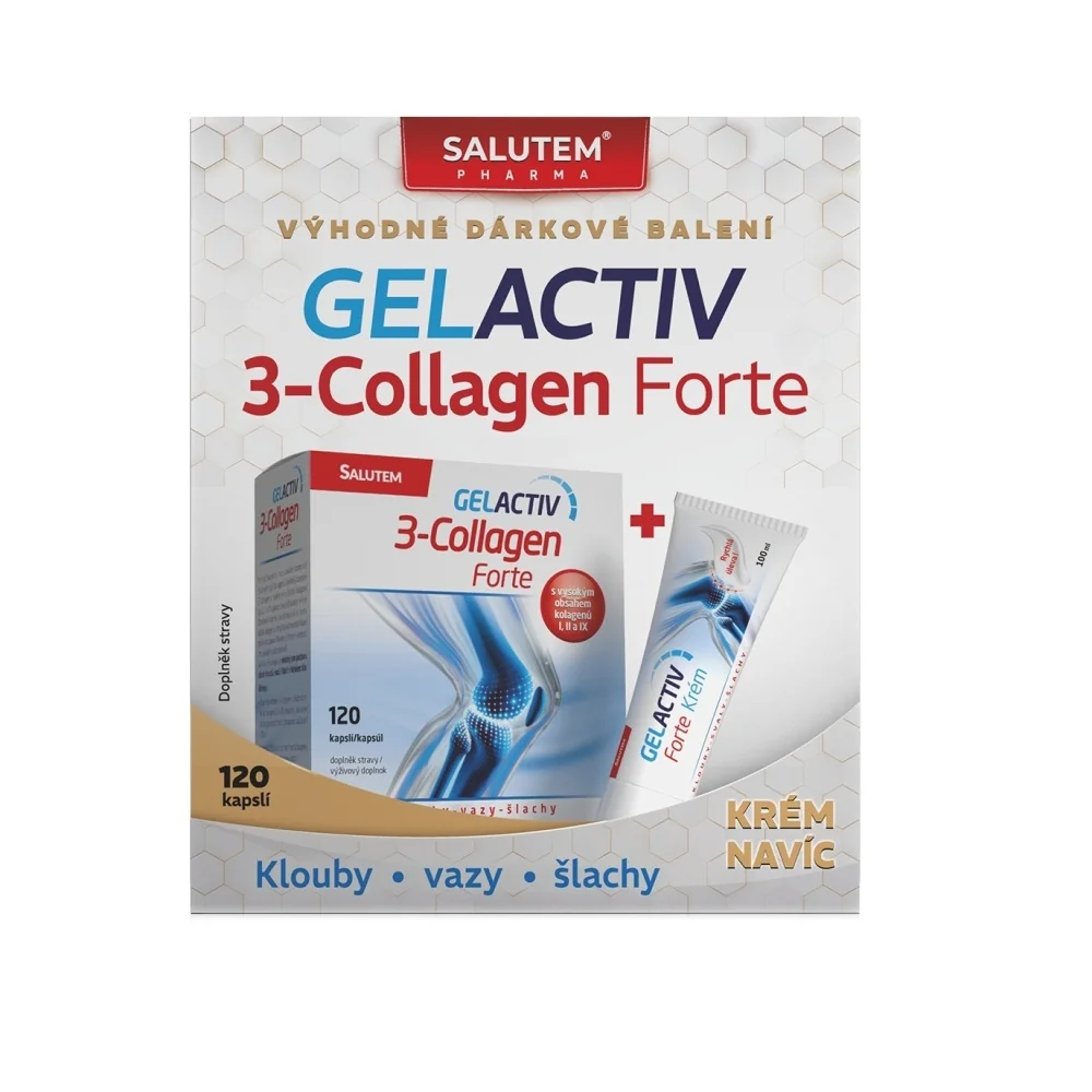 GelActiv 3-Collagen Forte dárkové balení 120 kapslí + krém forte 100 ml NAVÍC