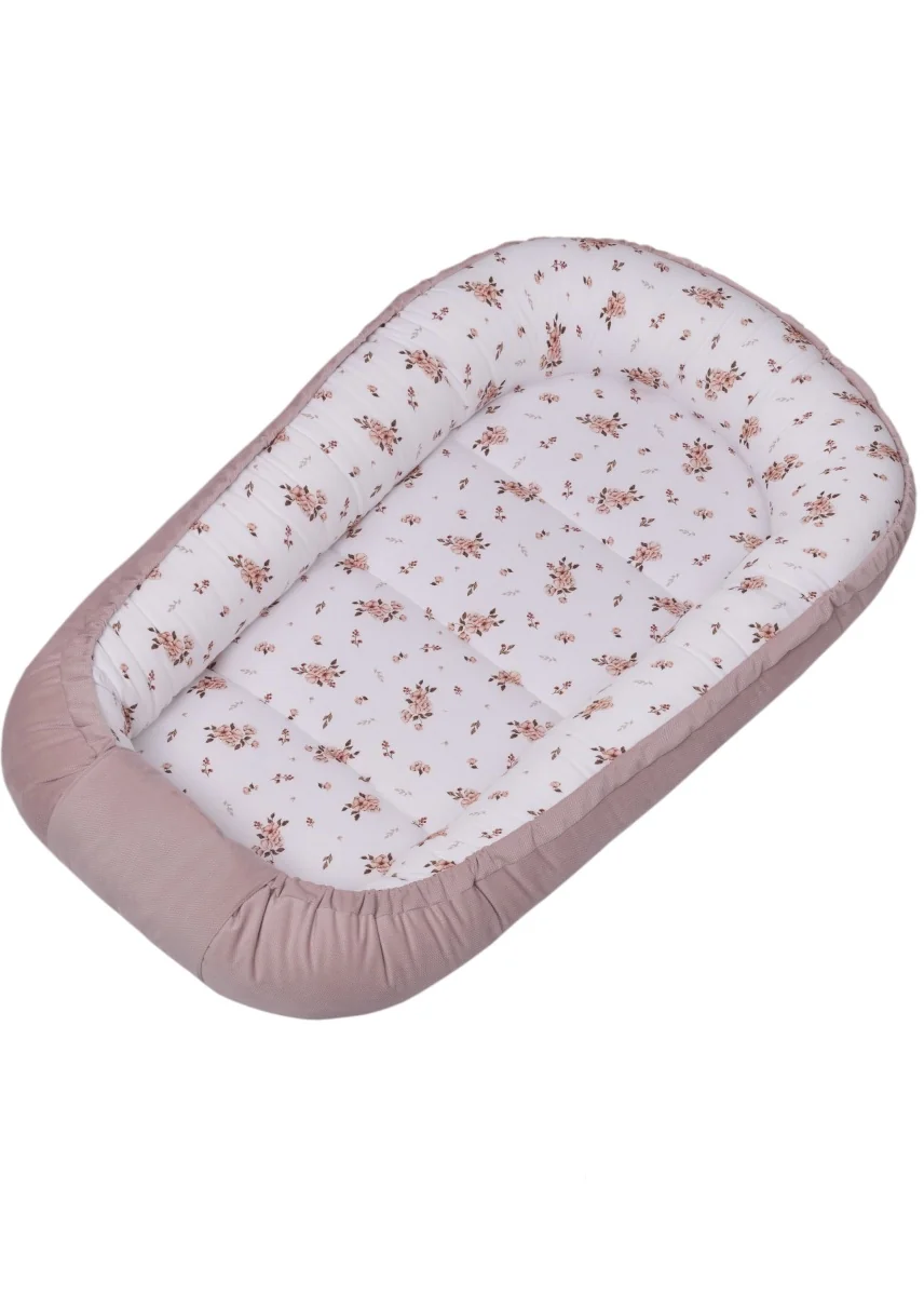Baby Nellys Hnízdečko pro miminko Premium Flowers, oboustranné - pudrově růžová