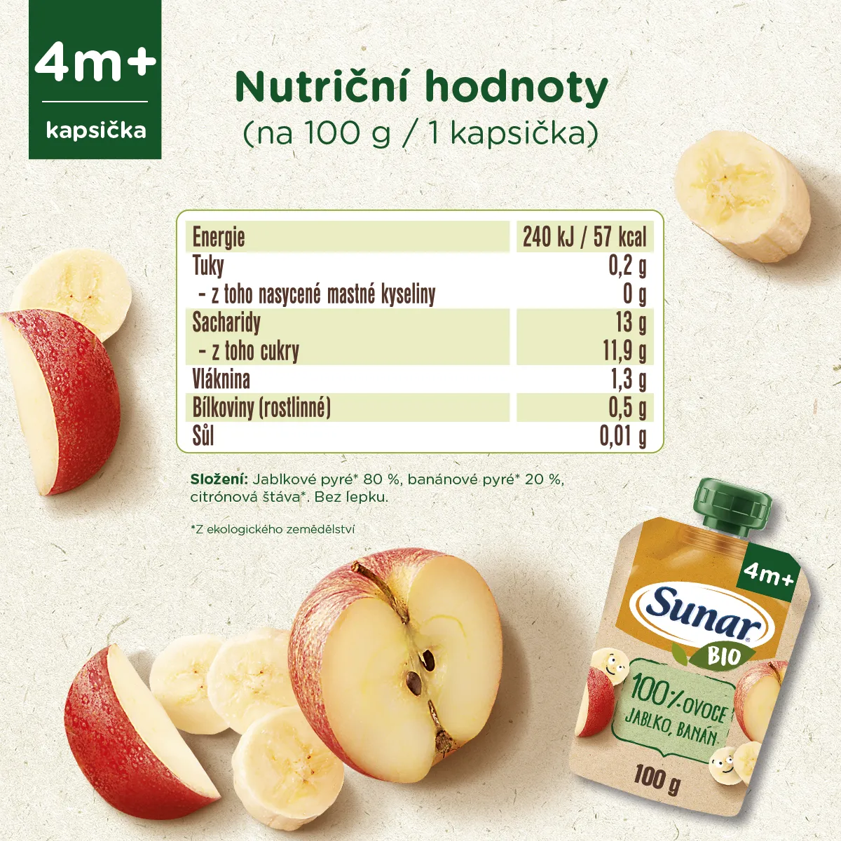 Sunar BIO Jablko, banán kapsička 100 g