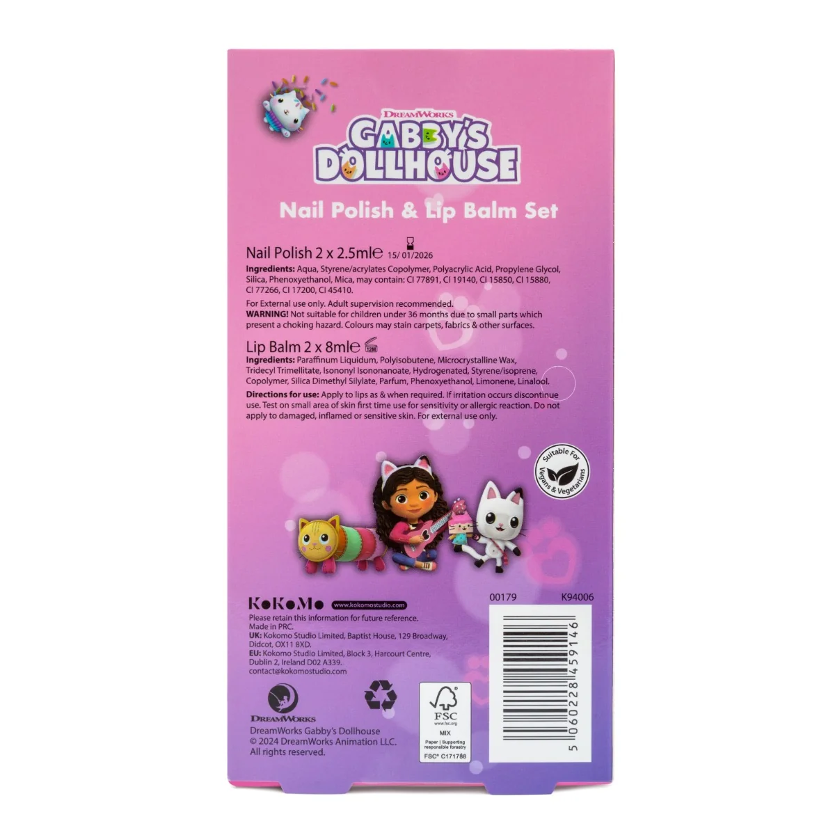 Kokomo Gabby´s Dollhouse set balzámů na rty a laků na nehty 4 ks