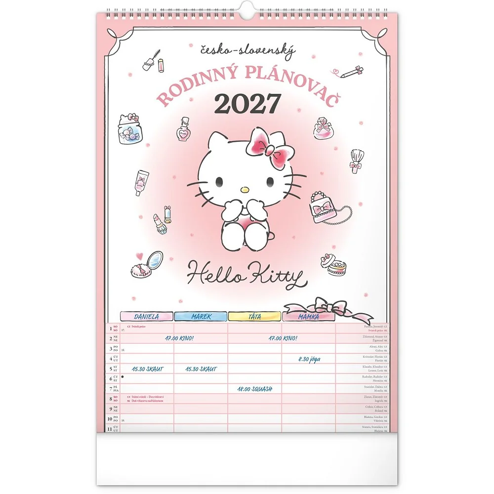 NOTIQUE Rodinný plánovací nástěnný kalendář Hello Kitty 2027 33 × 46 cm