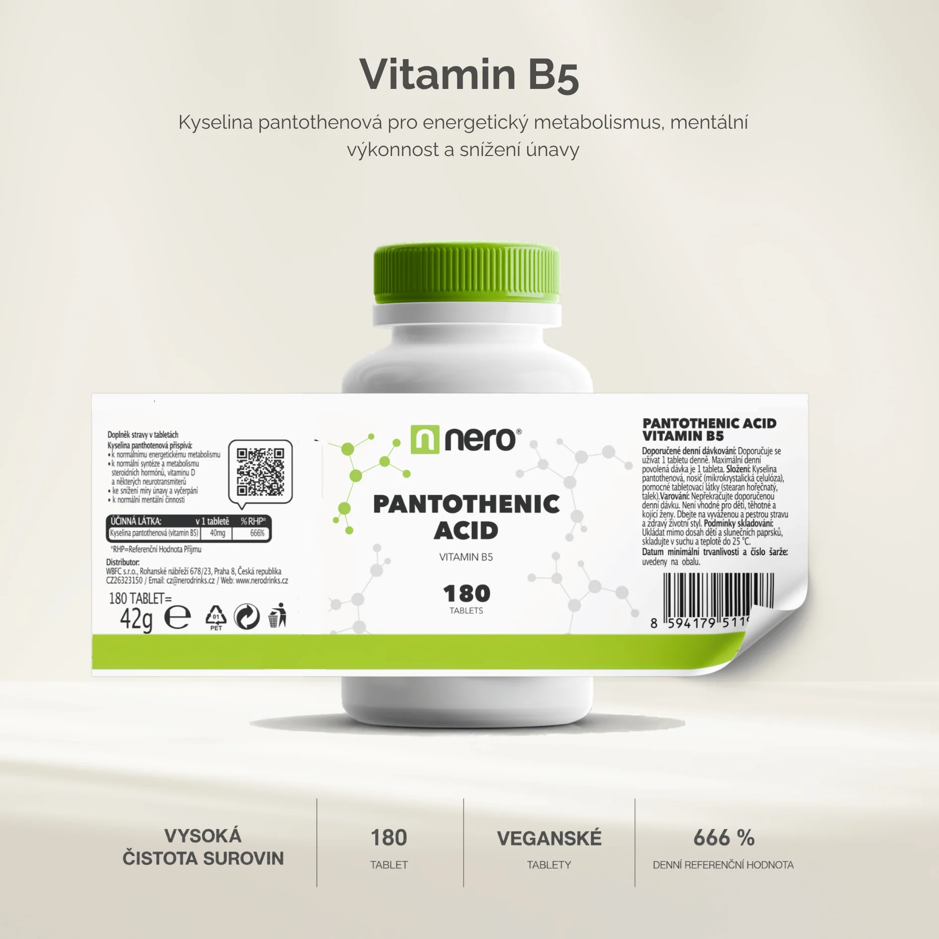 NERO Vitamin B5 Pantothenic acid Premium 180 tablet