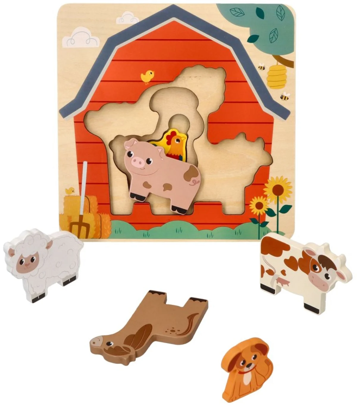Adam Toys Dřevěné vrstvené puzzle, Farma, přírodní