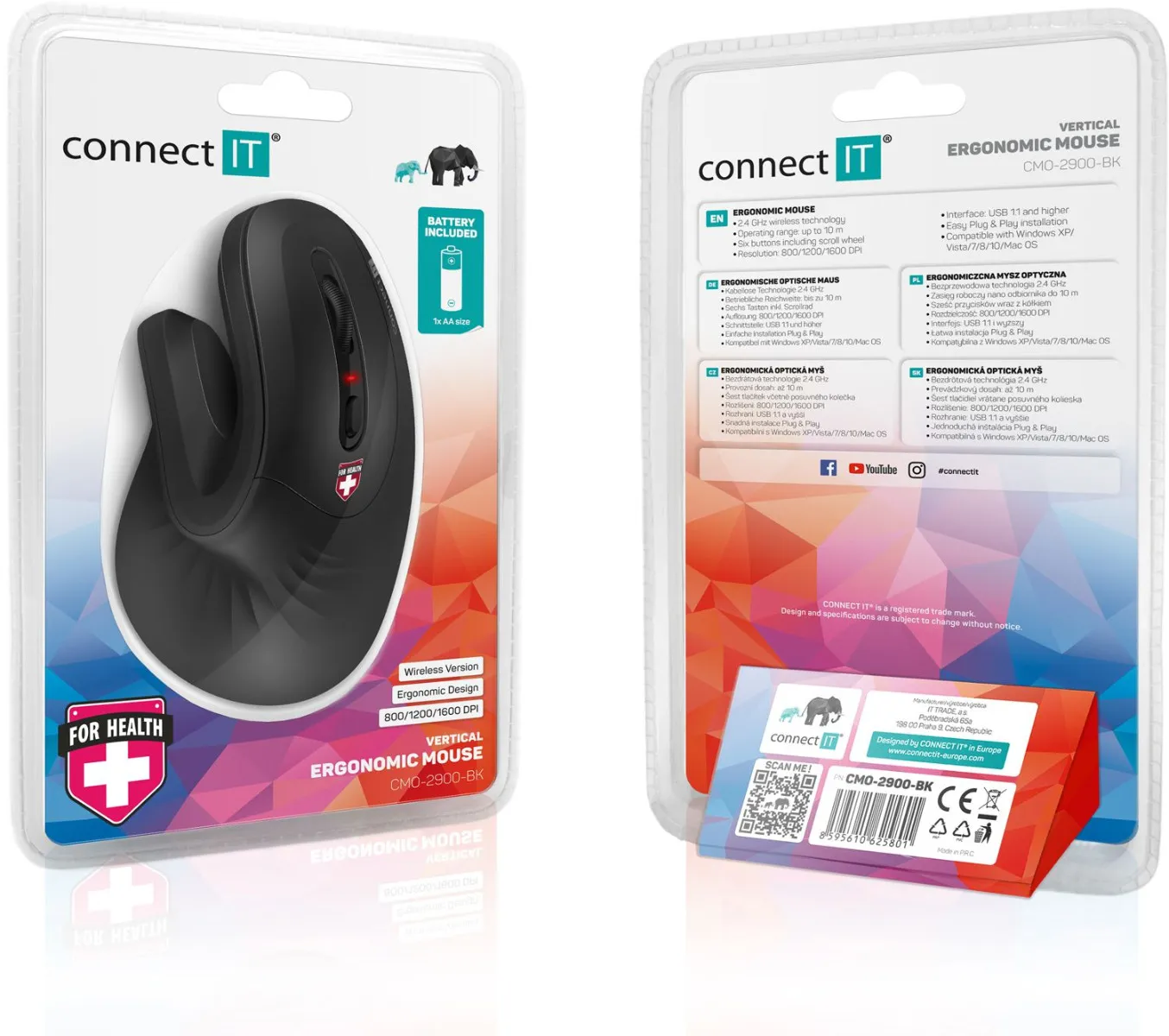 Connect IT For Health CMO-2900-BK ergonomická myš bezdrátová